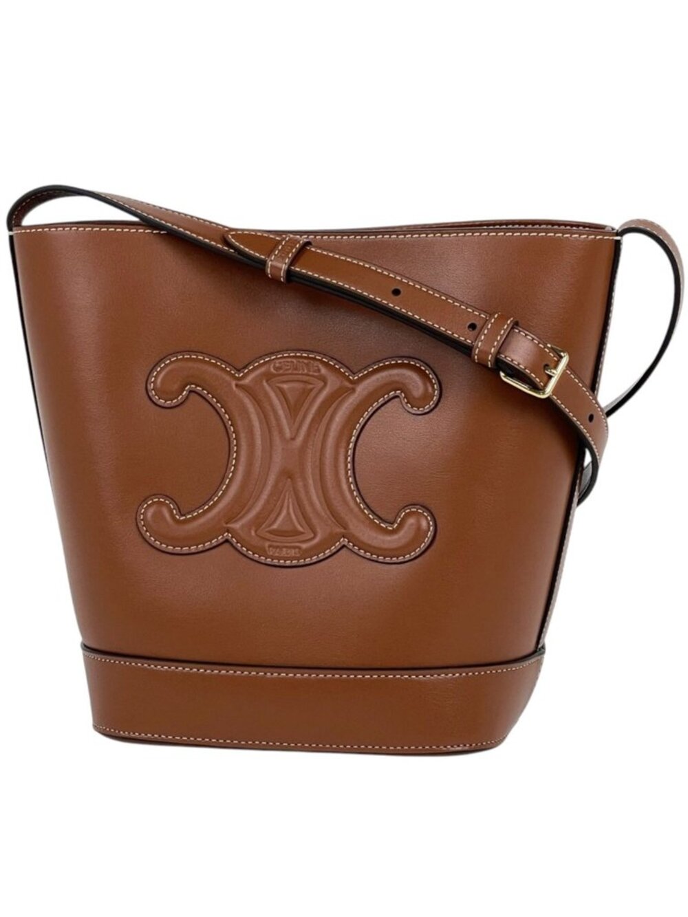 Celine Shoulder Bag Small Bucket Cuir Triomphe Leather Brown